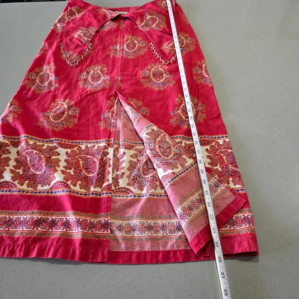 Liz Claiborne Lizwear Red Paisley Cotton Maxi Skirt Beaded Trim Size 6